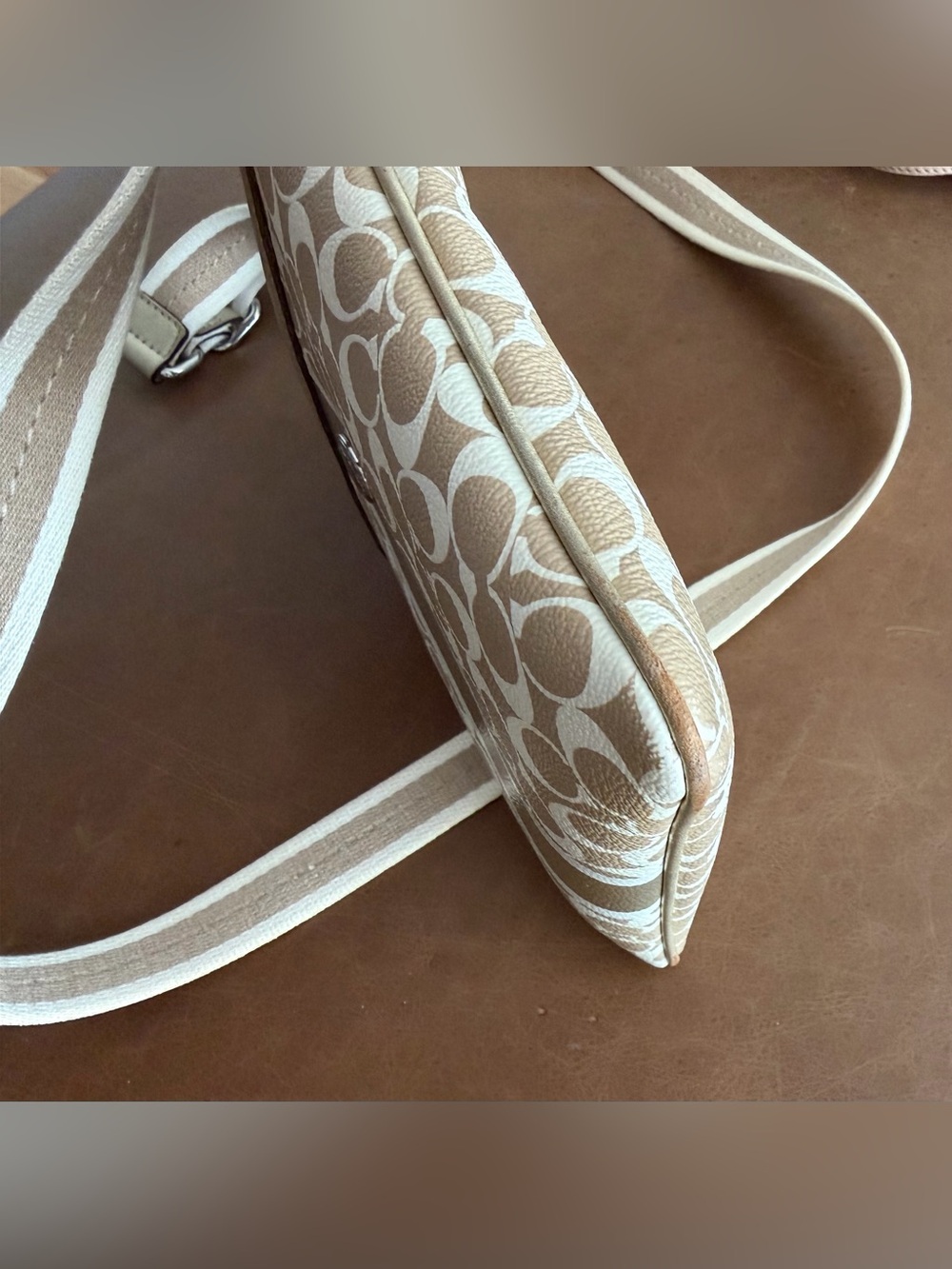 Coach Beige Signature Stripe Crossbody Bag - Picture 9 of 9